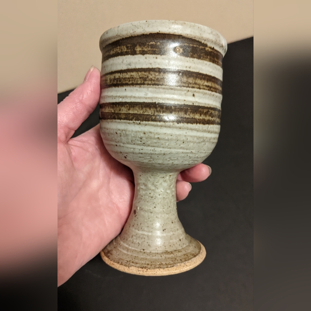 Striped Ceramic Goblet - Cream and Brown